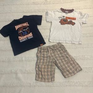 Vintage Gymboree construction ahead basketball champions top plaid shorts boys 4
